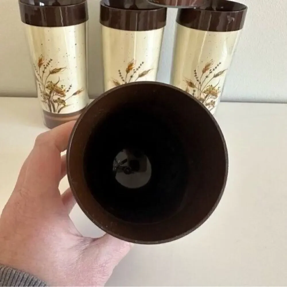 Vintage Thermo-Serv Insulated Tumblers Set of 5 Wheat Harvest Brown MCM‎ USA